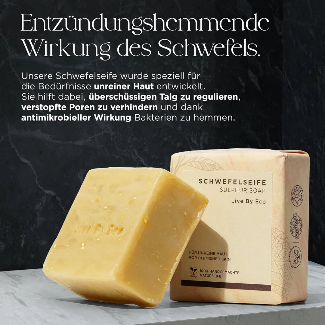 Schwefelseife Wirkung – reguliert Talg, beugt verstopften Poren vor und hemmt Bakterien